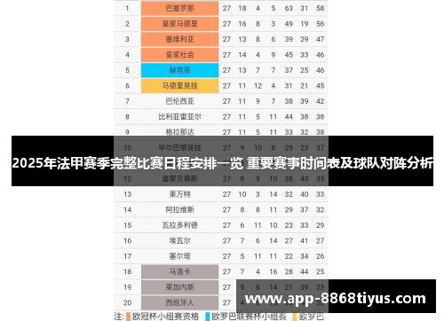 2025年法甲赛季完整比赛日程安排一览 重要赛事时间表及球队对阵分析